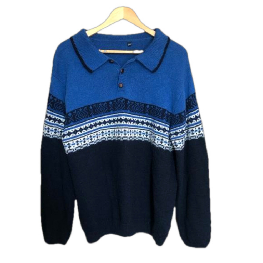 Men’s Vintage  Nordic Cotton Blend Geometric Knit Pullover Sweater Small